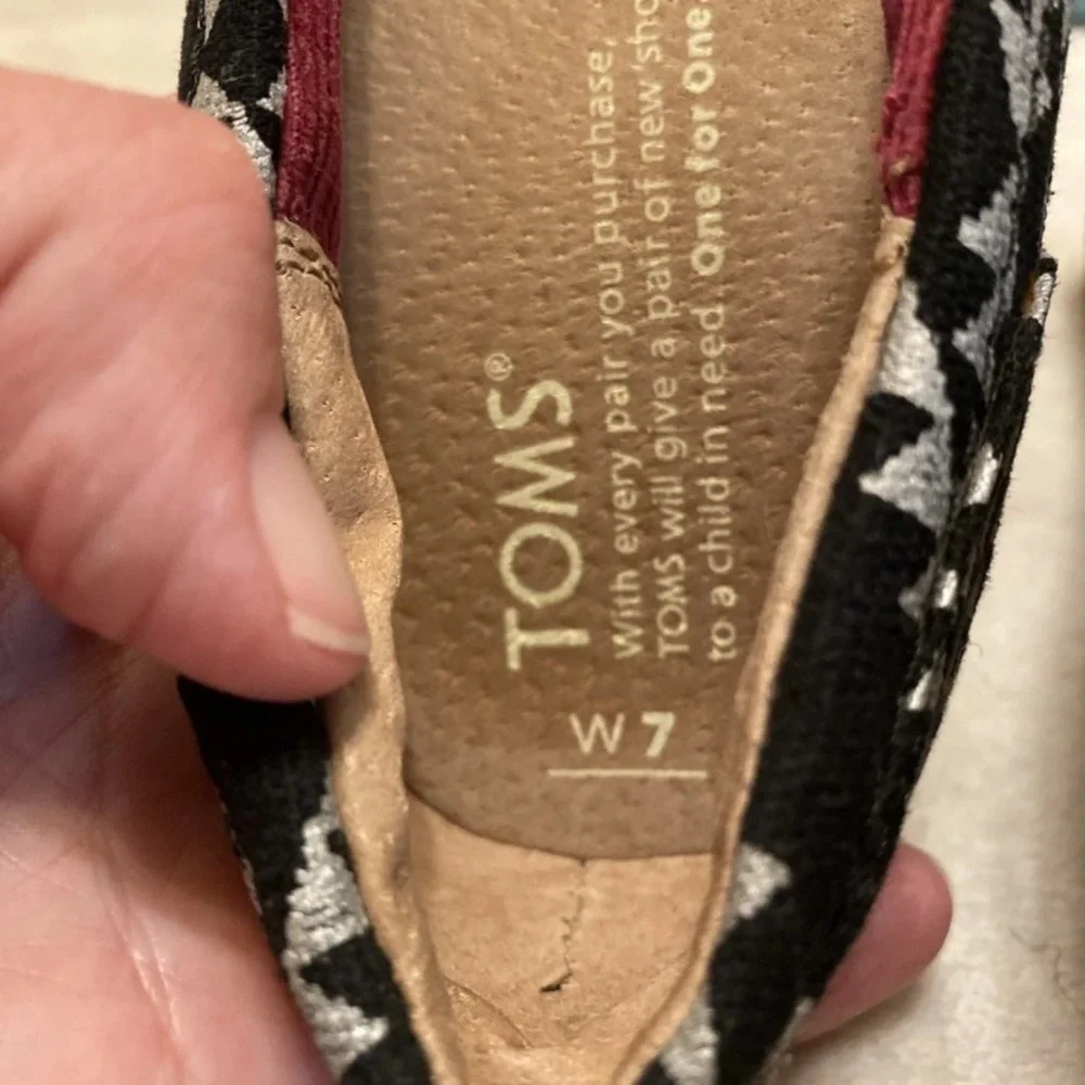 TOMS Black & White Diamond Print Wedge Peep Toe Heels